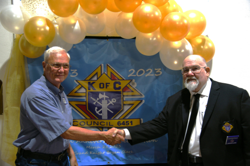 Charter Member Anthony Braun and current Grand Knight Bryan Clark